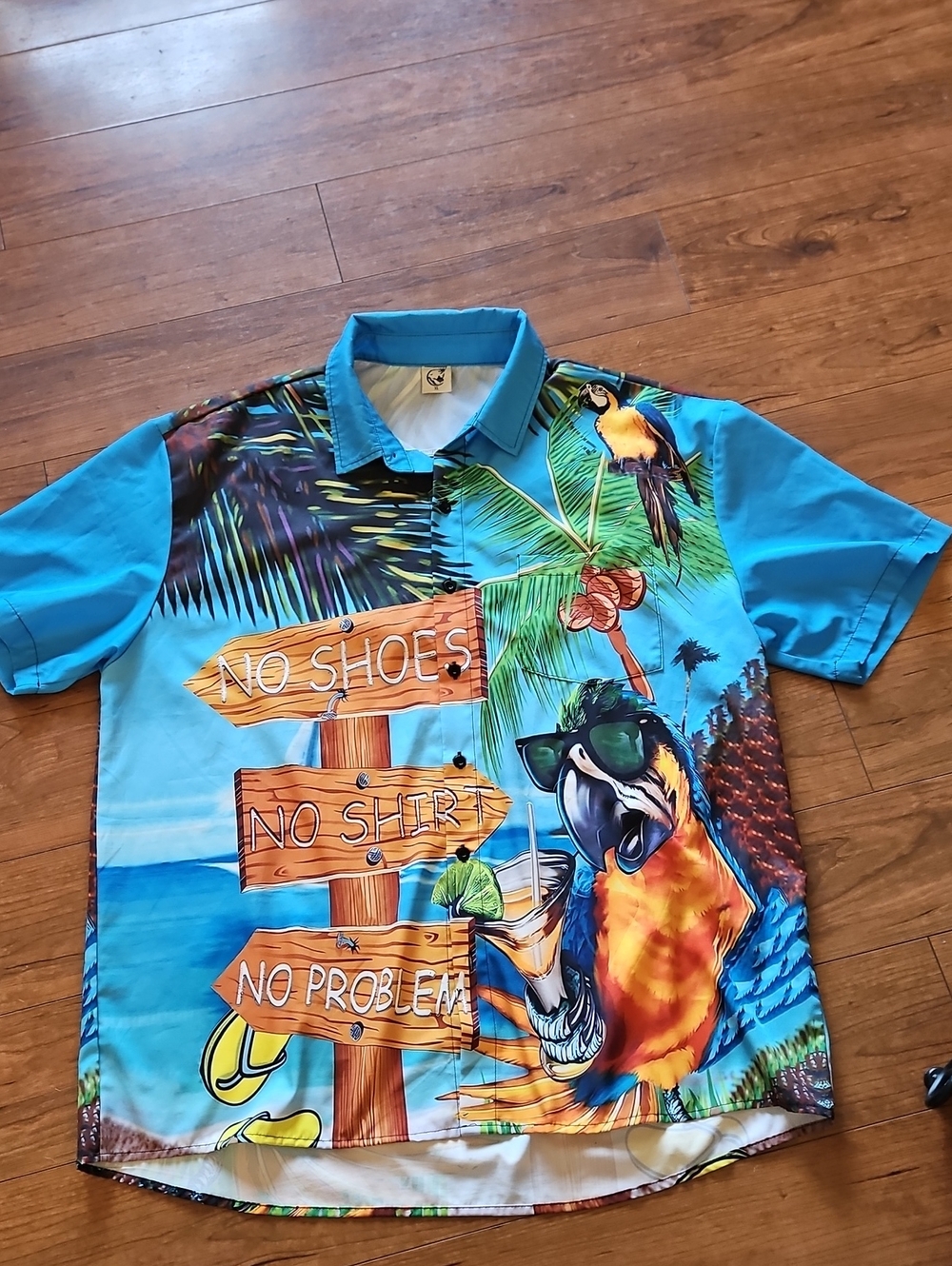 Hard Daddy Tropical Parrot Print Men's Shirt - Blue